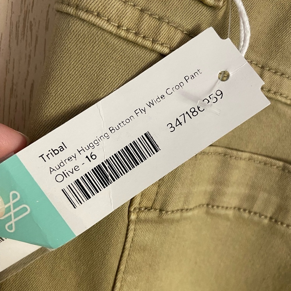 TRIBAL Audrey Hugging Button Fly Wide Leg Pant Olive Khaki Sz 16 NWT - Picture 6 of 15